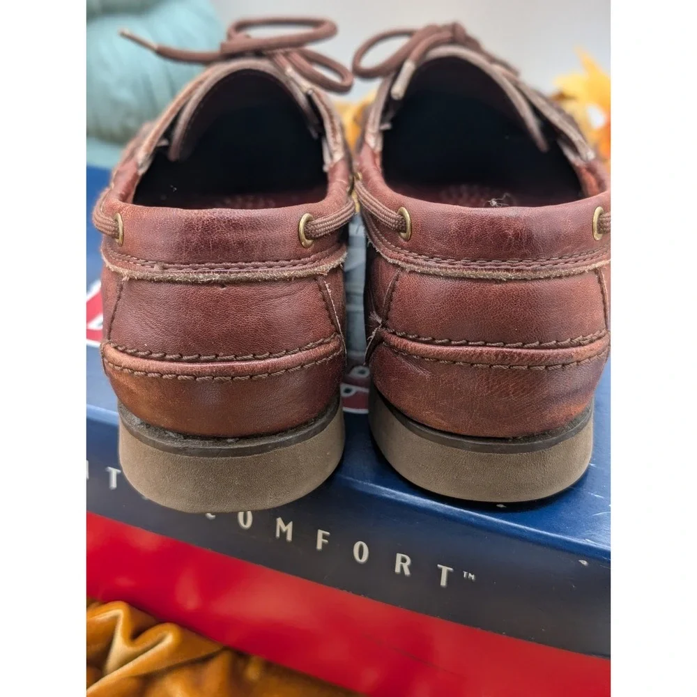 VTG Eastland Brown Leather Boat Shoes 10 M Deck Moccasins Vibram Sole 90s